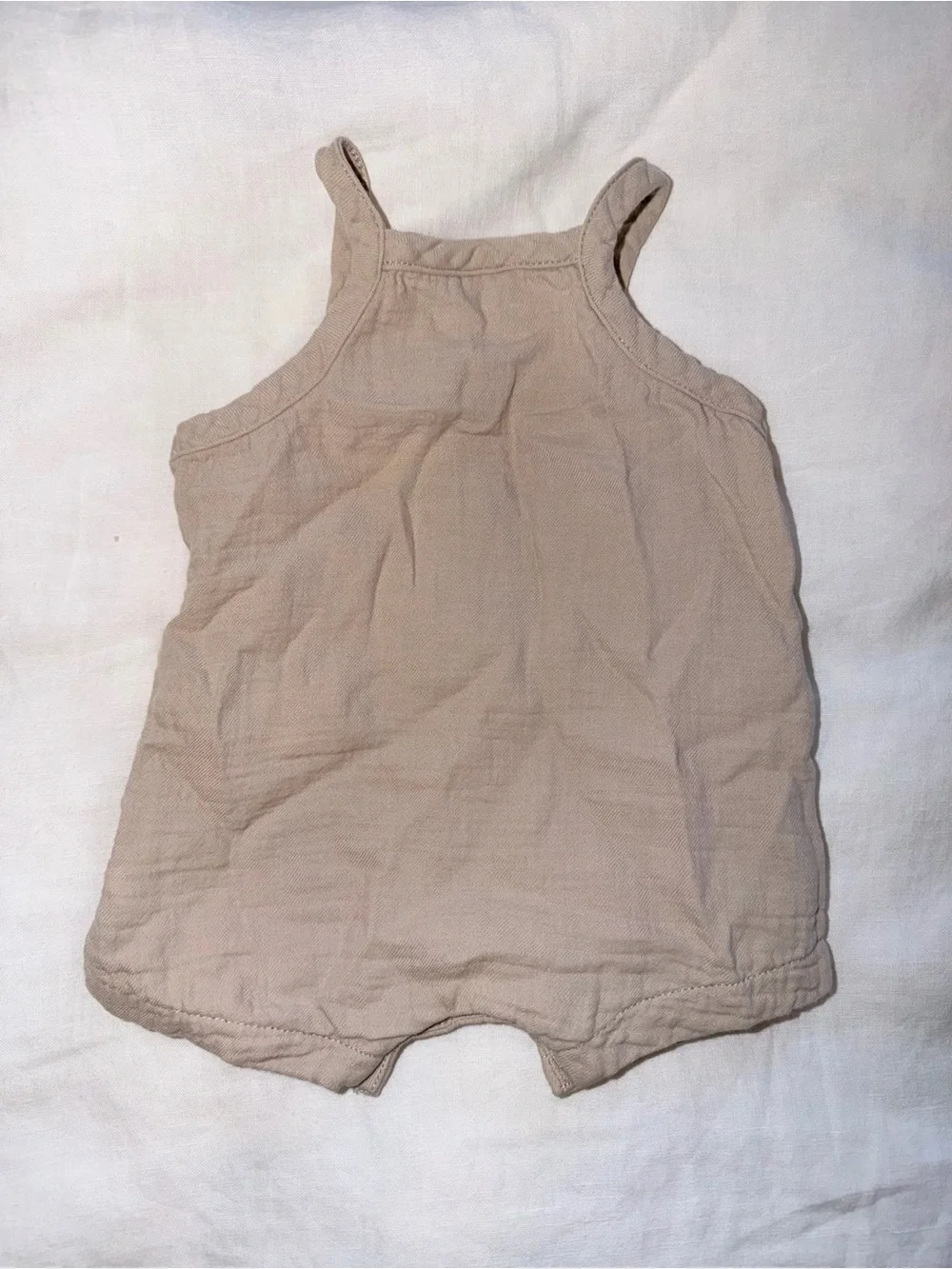 Quincy Mae Tan Button-Front Cotton Romper